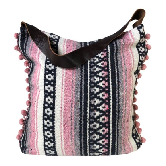 Vintage Handbags - Oversized, large 'carpet' or tapestry style bag with pompoms